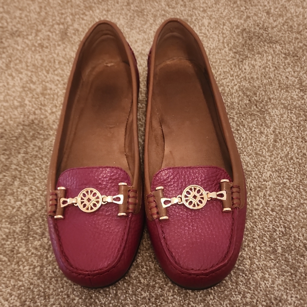 Women's Burgundy Loafers with Gold Accents